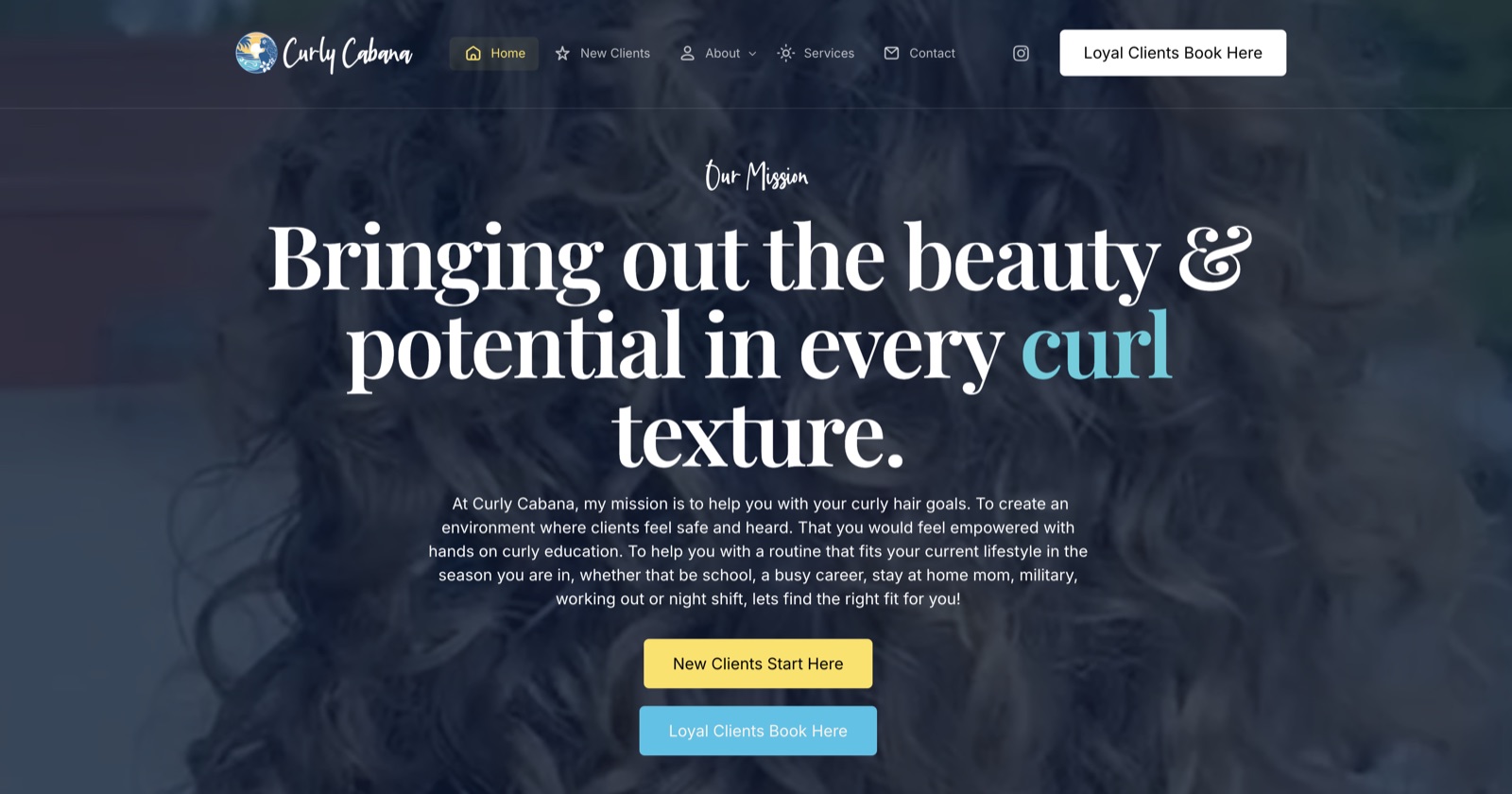 Homepage of Curly Cabana